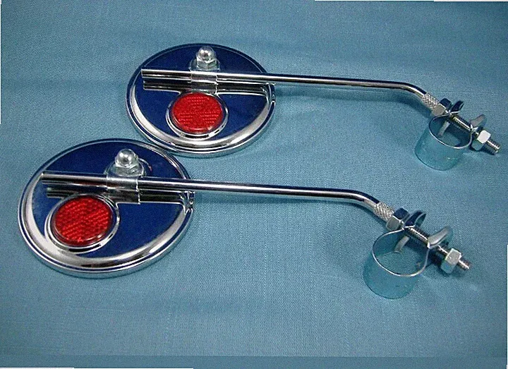 2 NEW BICYCLE HANDLEBAR REAR VIEW MIRRORS CHROME VINTAGE /CLASSIC W RED REF.
