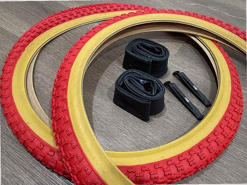20" Pair of BMX Bicycle Red Gum wall Tires Tubes & Levers 20X1.75 MX3 COMP3