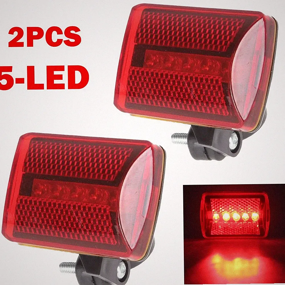 2Pc Red Bicycle Bike Rear Tail Light 5 LED Safety Flashing Mount 7 Lighting Mode
