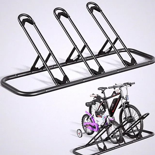 3-Bike Floor Rack for Garage & Outdoor - Ideal for Mountain, Road & Kids Bikes