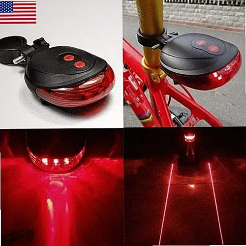 5 LED 2 Laser Bike Lights 7 Flash Mode Cycling Safety Bicycle Red