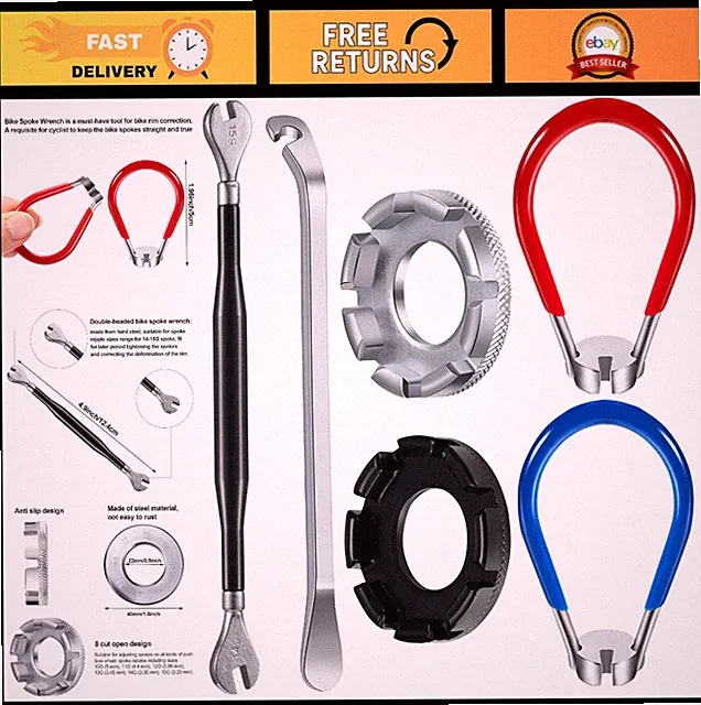 6-Piece Bicycle Repair Tool Kit: Spoke Wrench, Tire Lever & Rim Corrector Tools