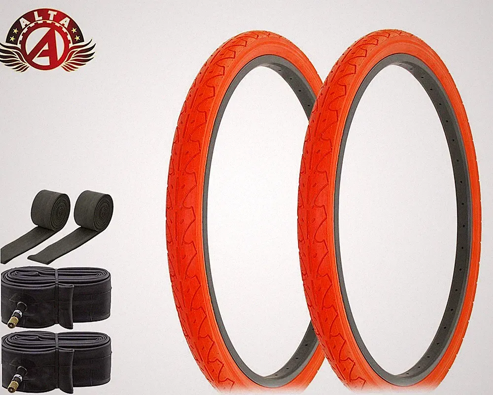 ALTA BICYCLE CRUISER DURABLE TIRE 26 x 1.95 RED CITY CAVALIER SLICK 6pc SET.