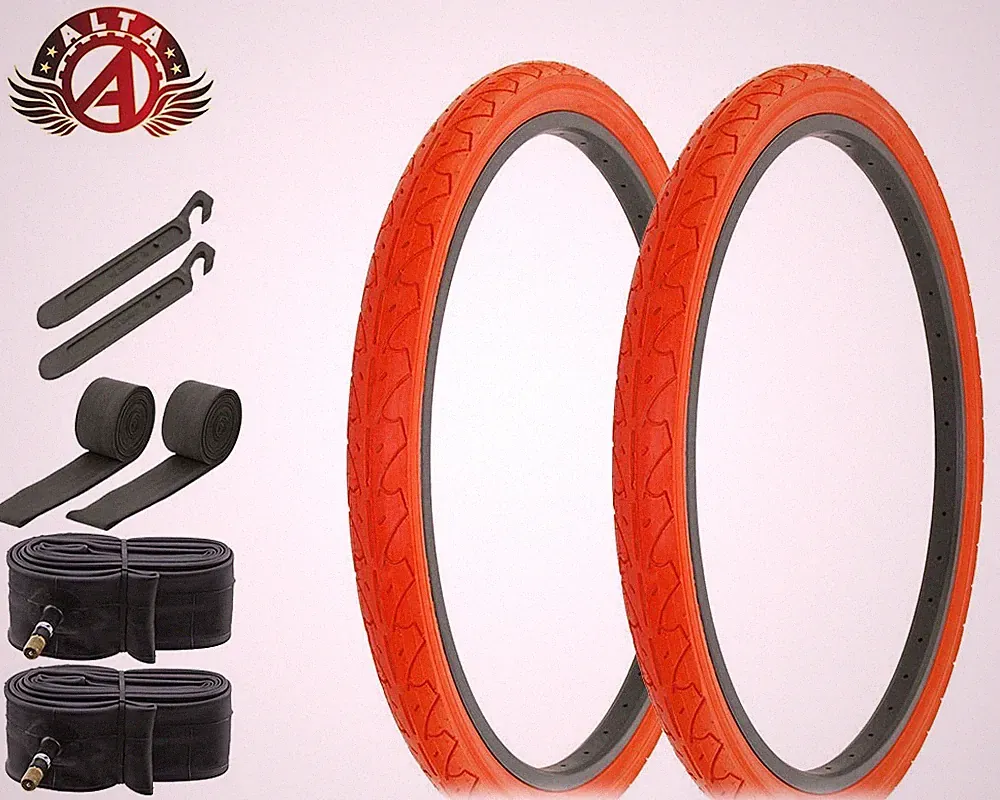 ALTA BICYCLE CRUISER DURABLE TIRE 26 x 1.95 RED CITY CAVALIER SLICK 8pc SET.
