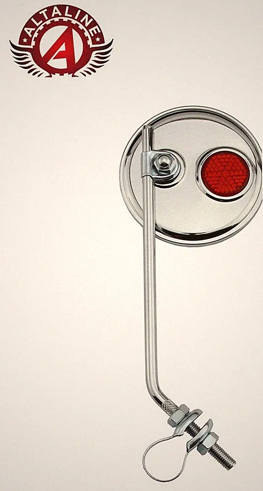 AltaLine Chrome Round Rear View Bike Mirror Reflector Beach MTB Cruiser Lowrider