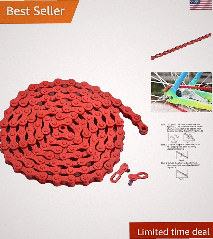 Bright Red 1/2 x 1/8 Inch Bicycle Chain for Single-Speed Bikes - High Strength