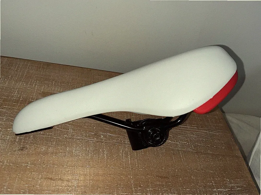 Comfort Bicycle Saddle White Red Bike Seat Steel Rails Seatpost Clamp Included