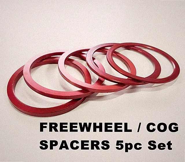 Fixed Gear / Freewheel cog spacers set of 5pcs (1,1.5,2,2.5,3mm) 7075 Alloy RED