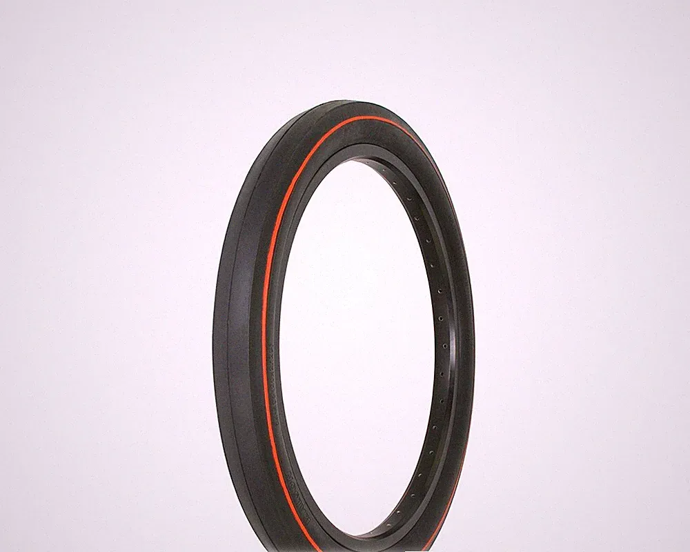 ONE 20 X 2.125 BLACK/RED LINE FAT SLICK BICYCLE TIRE, S-2 RIM, SCHWINN STYLE.