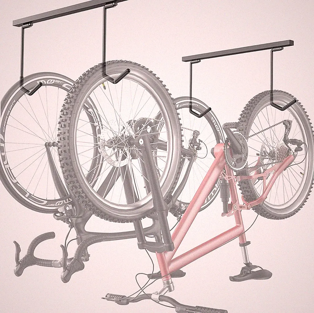 Overhead Bike Rack for Garage, Ceiling-Mounted Bicycle Storage Hooks for 2 Bikes