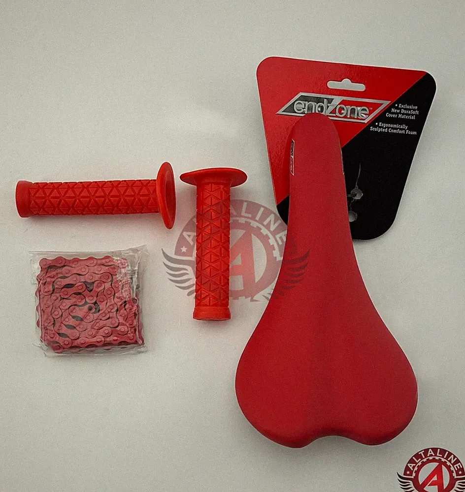 PACKAGE DEAL: BICYCLE SEAT GRIPS CHAIN RED BMX ROAD FIXIE MTB CYCLING BIKES.