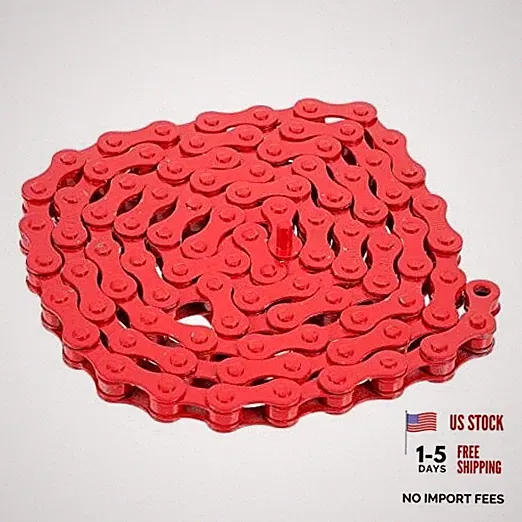 Red Bicycle Chain Single Speed 94-Link Steel Chain for Road and BMX Bike