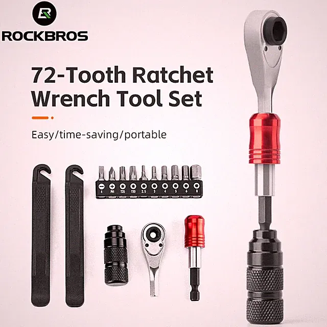 ROCKBROS Bike Repair Tool Kit 72-Tooth Ratchet Wrench Portable Aluminum Tool Kit