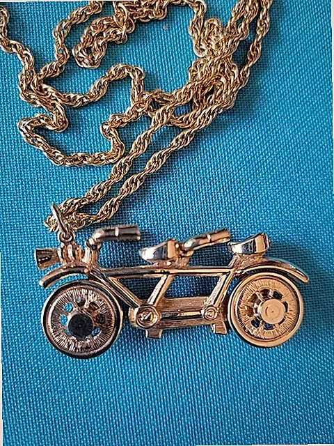Swarovski Swan Tandem Bicycle Pendant Necklace~Red Enamel Accent Crystals ~New
