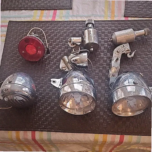 Vintage Bicycle Lights & Reflectors Set Silver Red