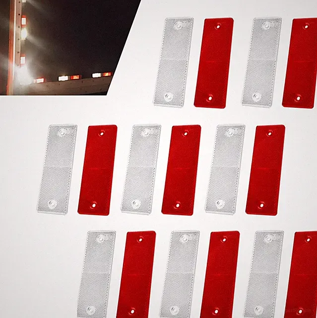 WZP 16PCS Red White Safety Reflectors, Self Adhesive Rectangle Reflector Sticker